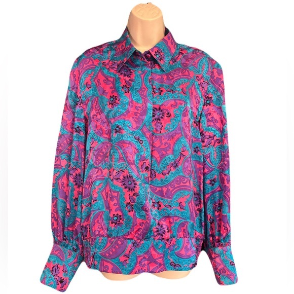 Vintage Ann Crimmins for Umi Silk Paisley Shirt in Pink, Purple, & Blue Size 14 - Picture 1 of 6